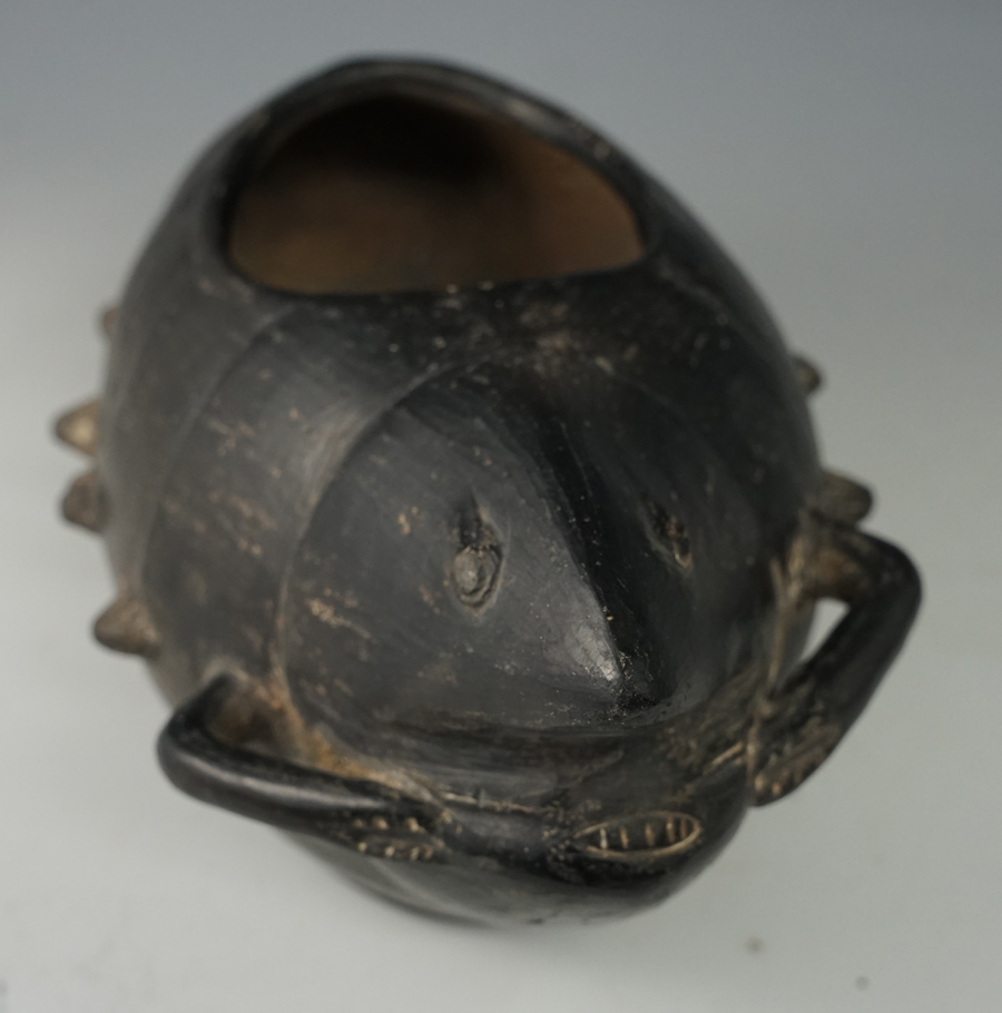Excellent style on this 10" Chimu Culture Blackwear lobster or shrimp effigy pottery vessel.