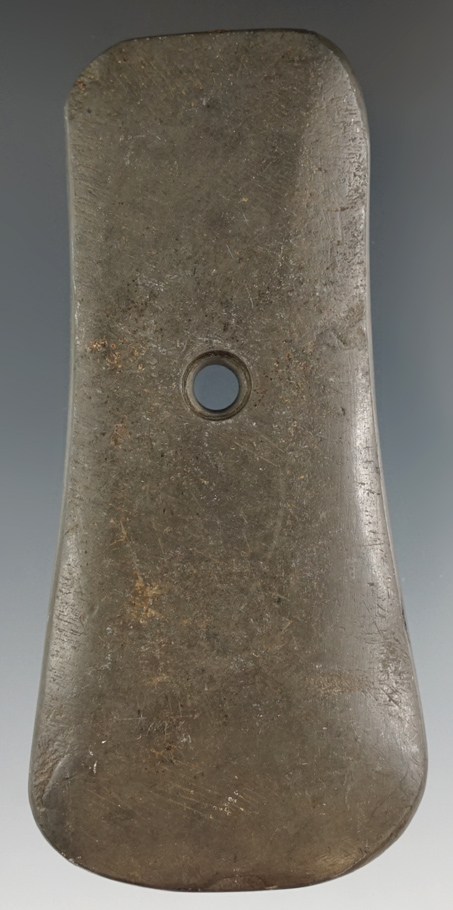 4 9/16" Adena Keyhole Pendant made from Slate, found in Knox Co., Ohio. Ex. Elmer Grimm COA.