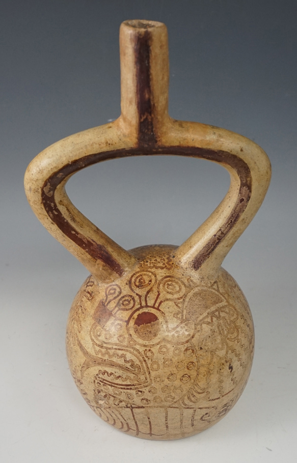 9 3/8" Tall Moche IV Fine Line Pottery Vessel from Peru. Circa A.D. 200-500. Ex. Mike Thursby.