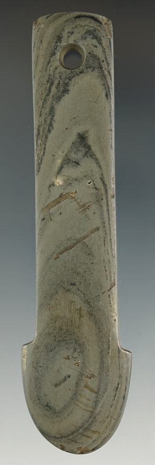 4 11/16" Adena Anchor Pendant made from green and black Mottled Slate - Marion Co., Ohio.