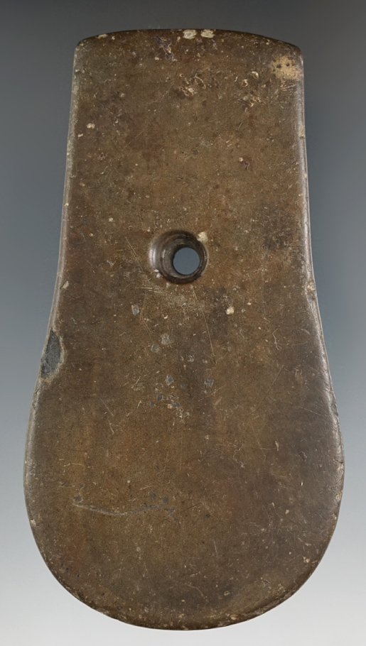 4 3/4" Adena Keyhole Pendant made from Slate, found in Ross Co., Ohio. Ex. Byron Anderson