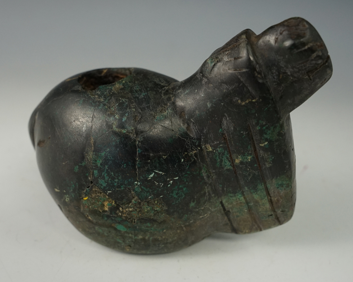 4 1/4" Alpaca Conopa made from beautiful multi-colored green and black hardstone. Peru.