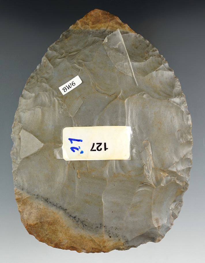 Large! Heavily patinated 5 5/8" Hornstone Blade with nice flaking found in Indiana.