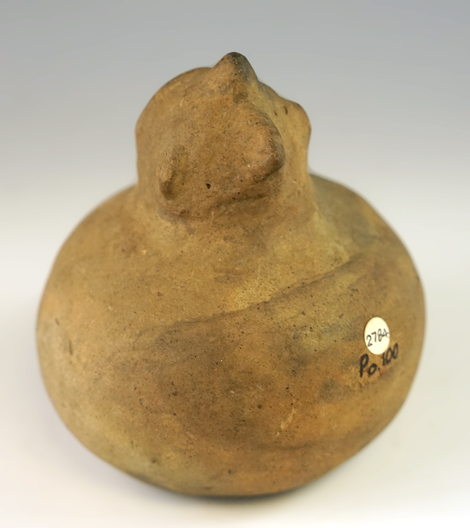 4 1/4" Tall by 3 1/2" wide Hooded Owl Pottery Vessel. Mississippian period. Illinois.  Pictured