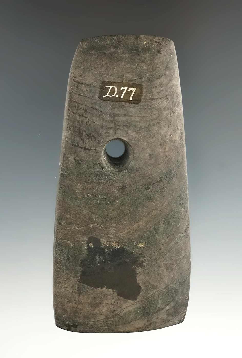 3 7/8" Banded Slate Trapezoidal Pendant found in Wyandot Co., Ohio.  Ex. Dean Driskill.