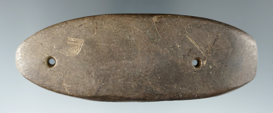 4 5/8" Gorget found in Wakeman Township, Huron Co., Ohio. Ex. Earl S. Beatty.