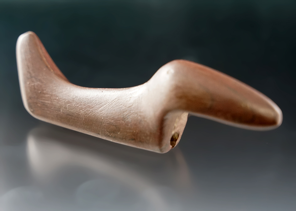 4 3/4" Red Banded Slate Birdstone that is 1/2 restored found in Branch Co., Michigan.  Pictured