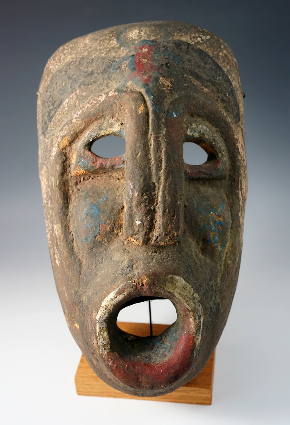 10 3/4" Tall ethnic wooden mask, Mayan historic, 1900-1950's. Guatemala.