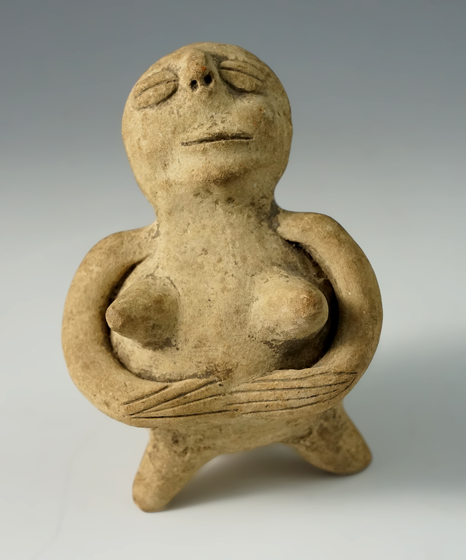 3 7/8" Tall Pre-Columbian clay figure Rattle in very nice condition.