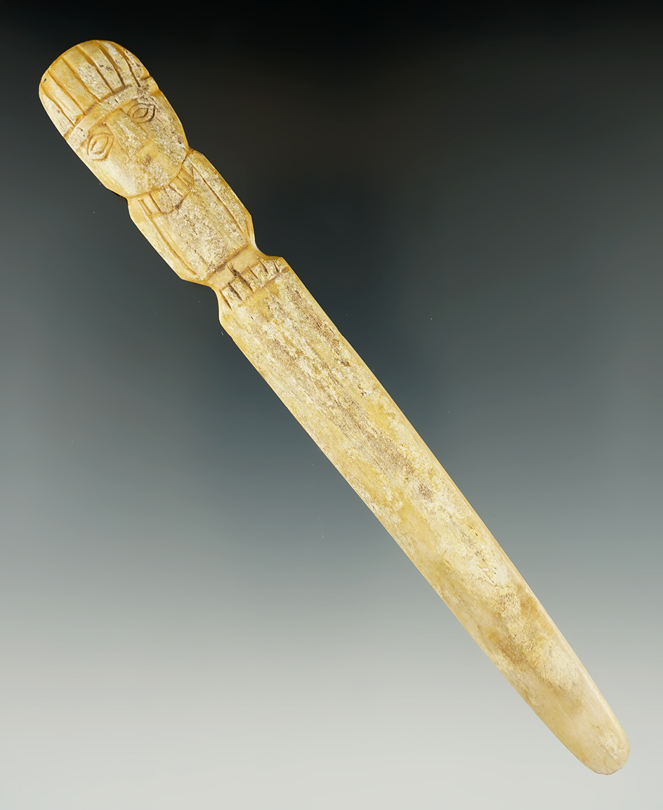 6 11/16" Moche 1 bone tool from the Northwest coast of Peru, one is a human effigy.
