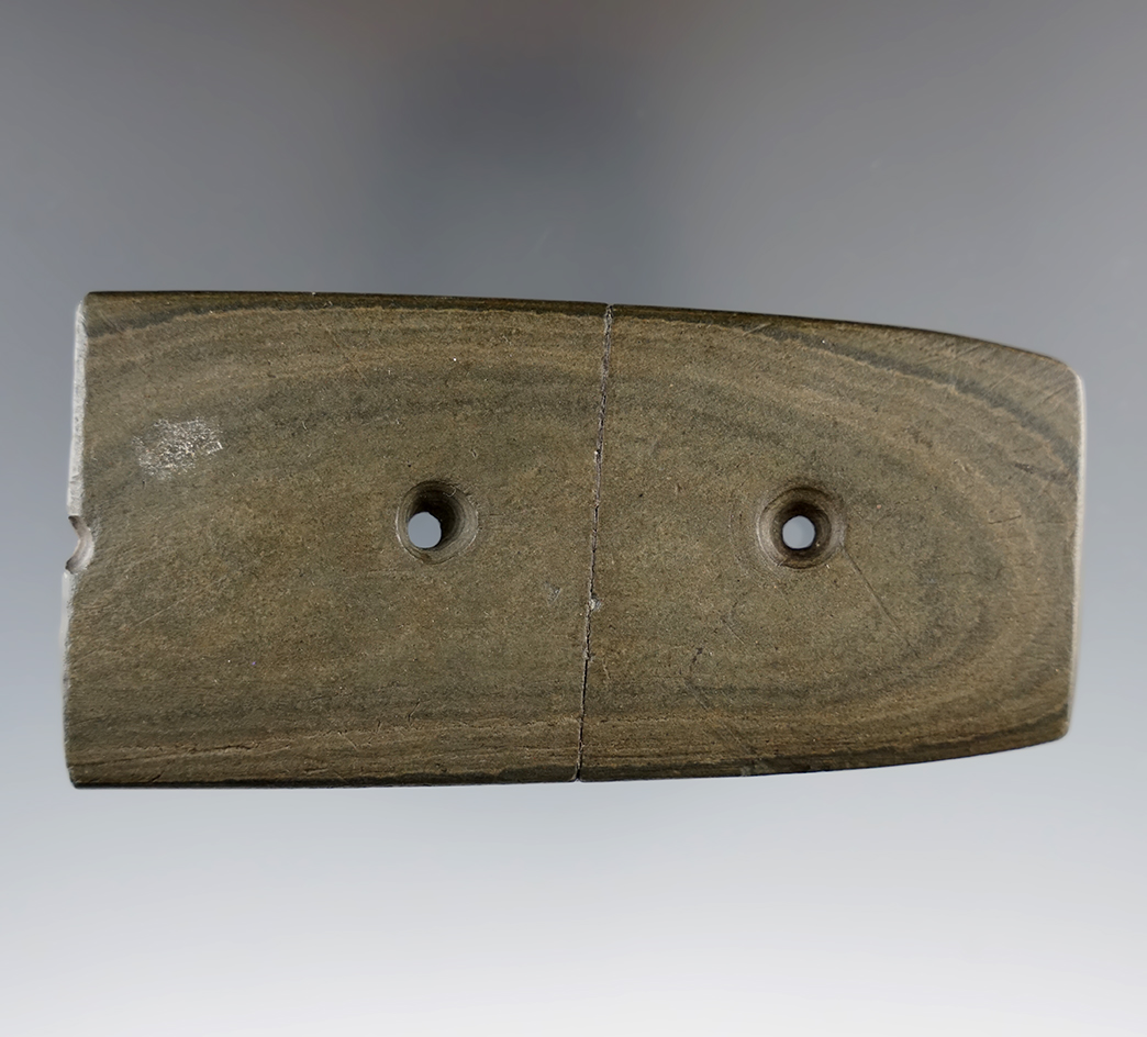 Unique anciently salvaged! 3 7/8" Large Gorget found along the Miami River, Warren Co., Ohio.