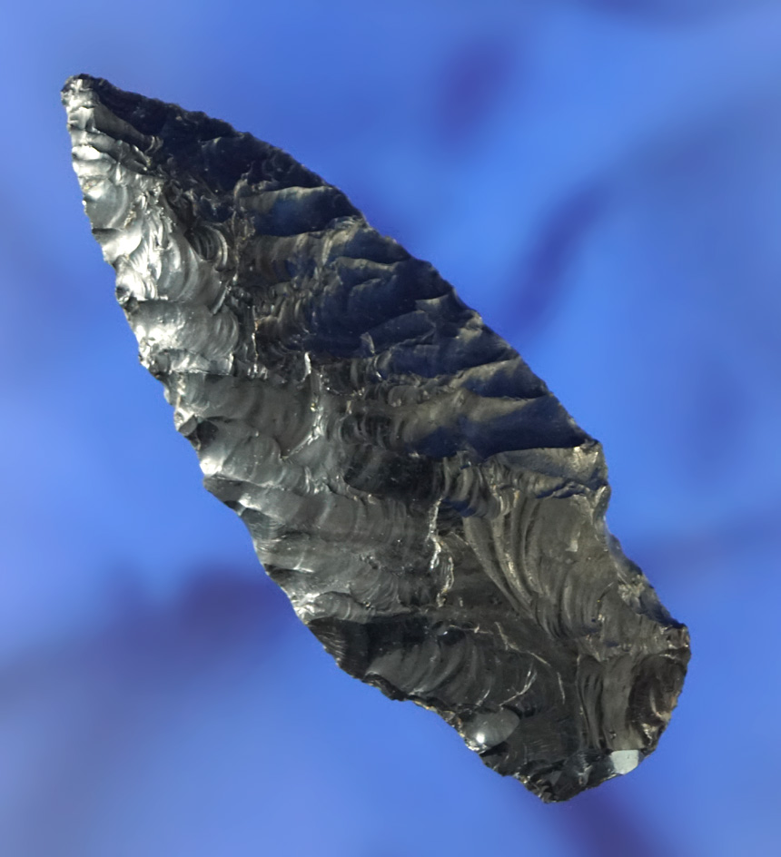 2 1/2" obsidian Parman found near Alvord Lake, Harney County Oregon.  John Byrd COA.