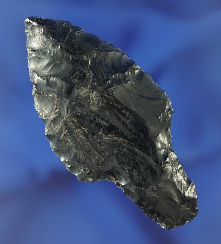 2 11/16" obsidian Parman found in Lake County Oregon. Ex. Kirkpatrick collection.  Jackson COA.