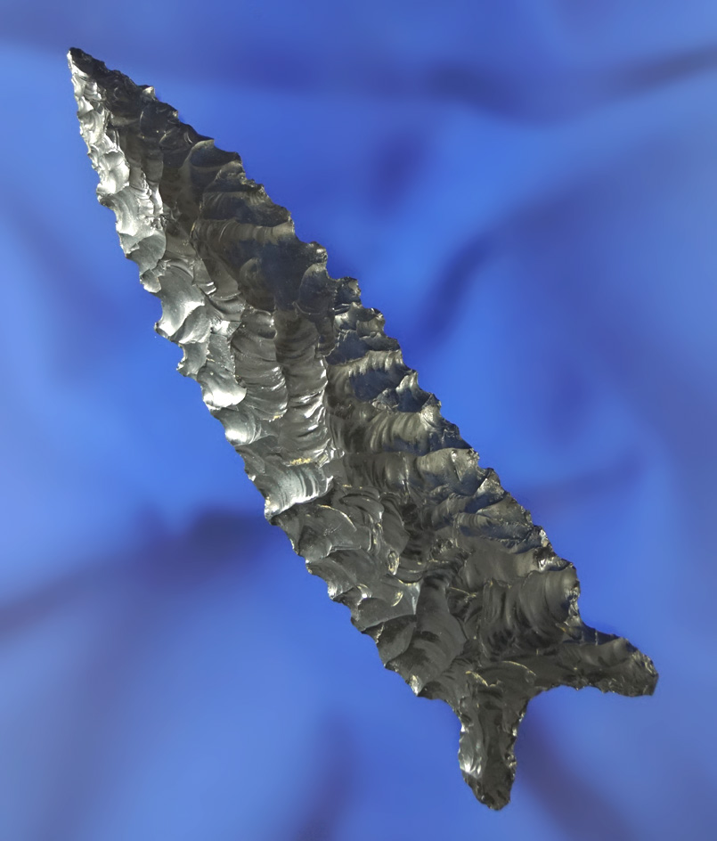 Excellent style on this 3 7/16" Northern Sidenotch found in Warner Valley, Oregon.  John Byrd COA.