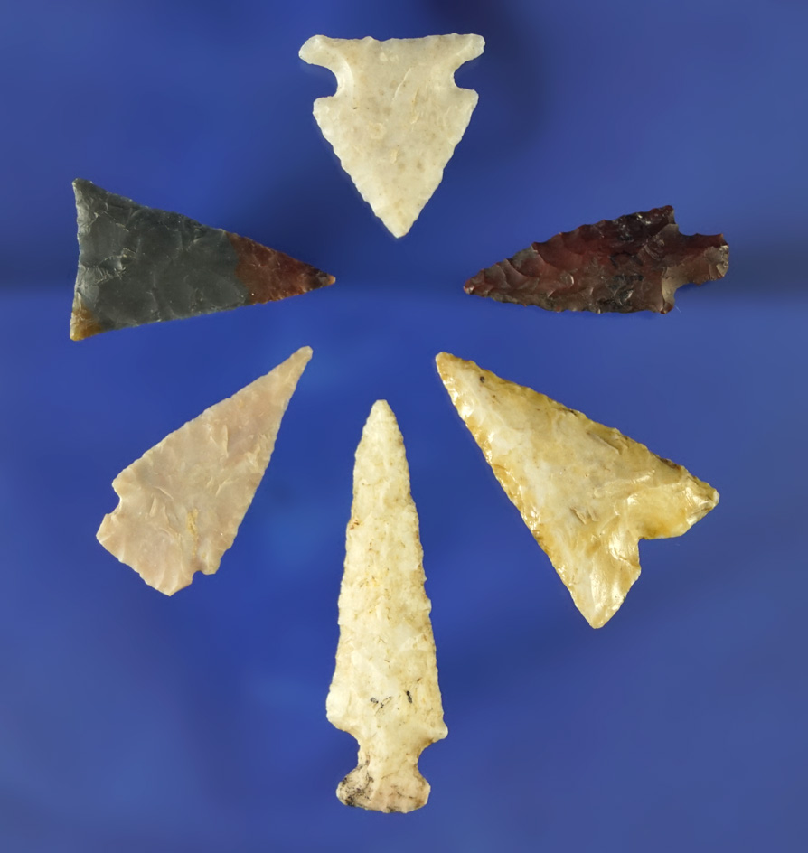 Set of six very nice Western U.S. arrowheads in good condition, largest is 1 1/2".