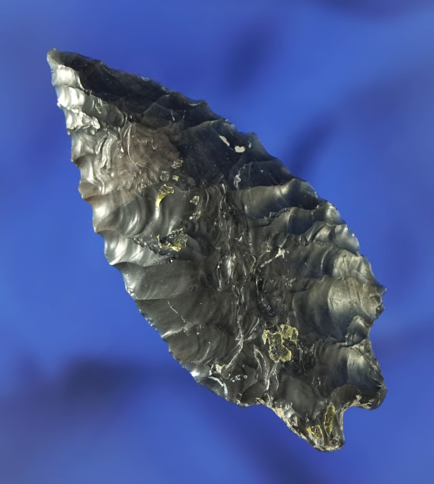 2 3/16" obsidian Pinto Basin with exceptional flaking found in Oregon near Crump Lake.