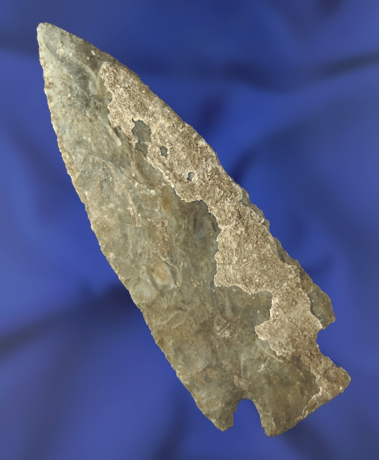 Heavily patinated 2 13/16" Castroville Knife that is well flaked. Found in Texas.