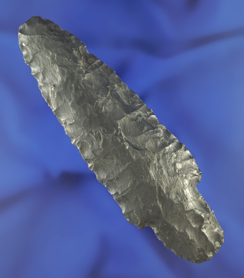 4 and 1/16" Parman made from opaque gray obsidian found near Crump Lake, Oregon. Stermer COA.