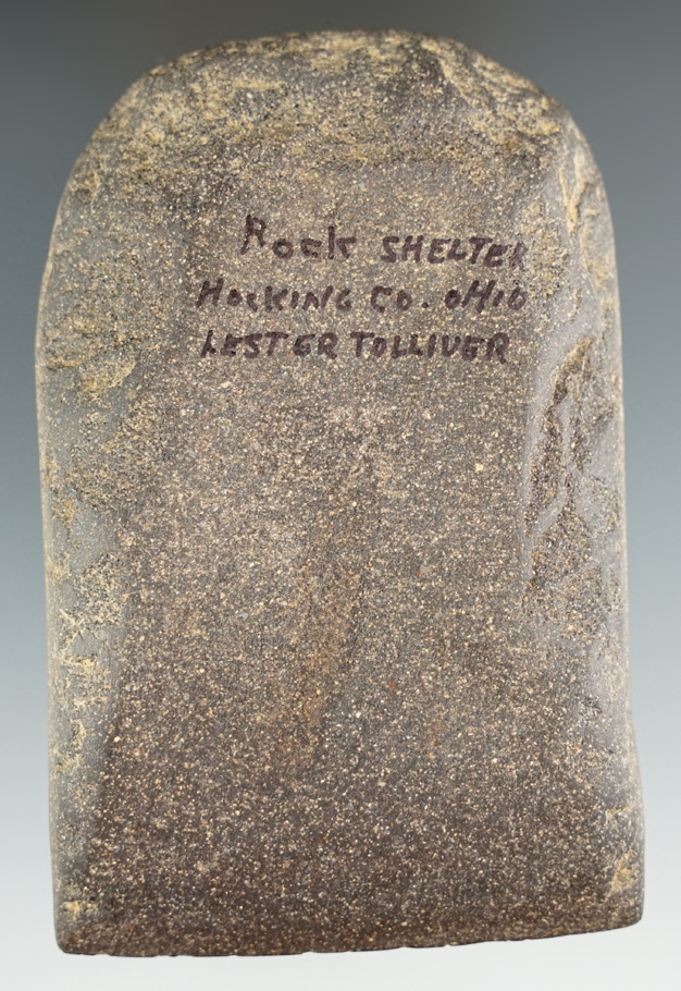 Excellent style 3 7/8" Bog Stone Celt found by Lester Tolliver in a rock shelter in Hocking Co., Ohi