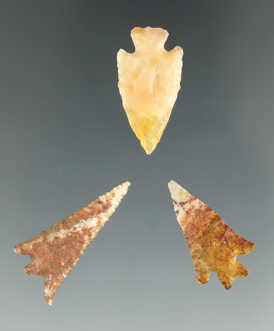 Set of three nice Gem Points found near the Columbia River, largest is 1 1/16".