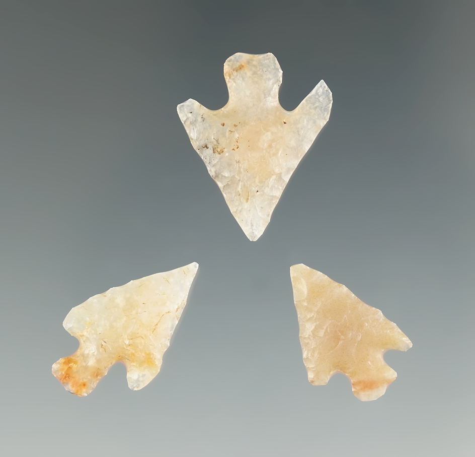 Set of three Columbia River Gem Points . Largest is 7/8".