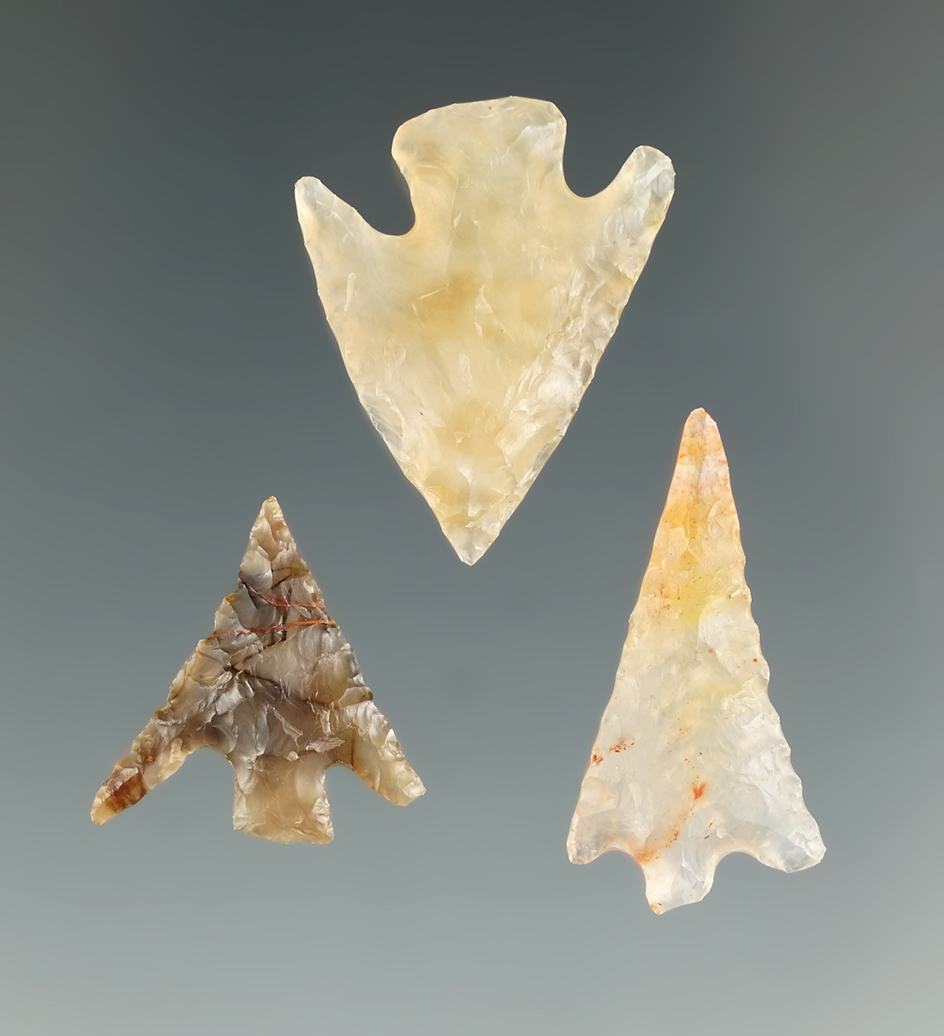 Three beautiful Columbia River Gem Points made from attractive Subway Translucent Agate.