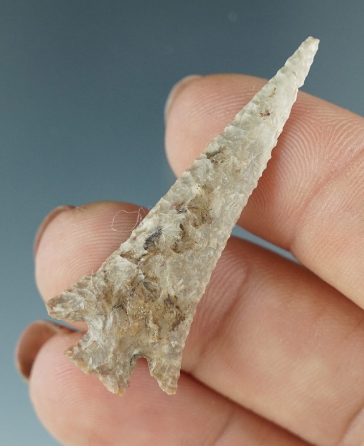 1 3/4" beautifully flaked Columbia Plateau Split Stem found near the Columbia River.