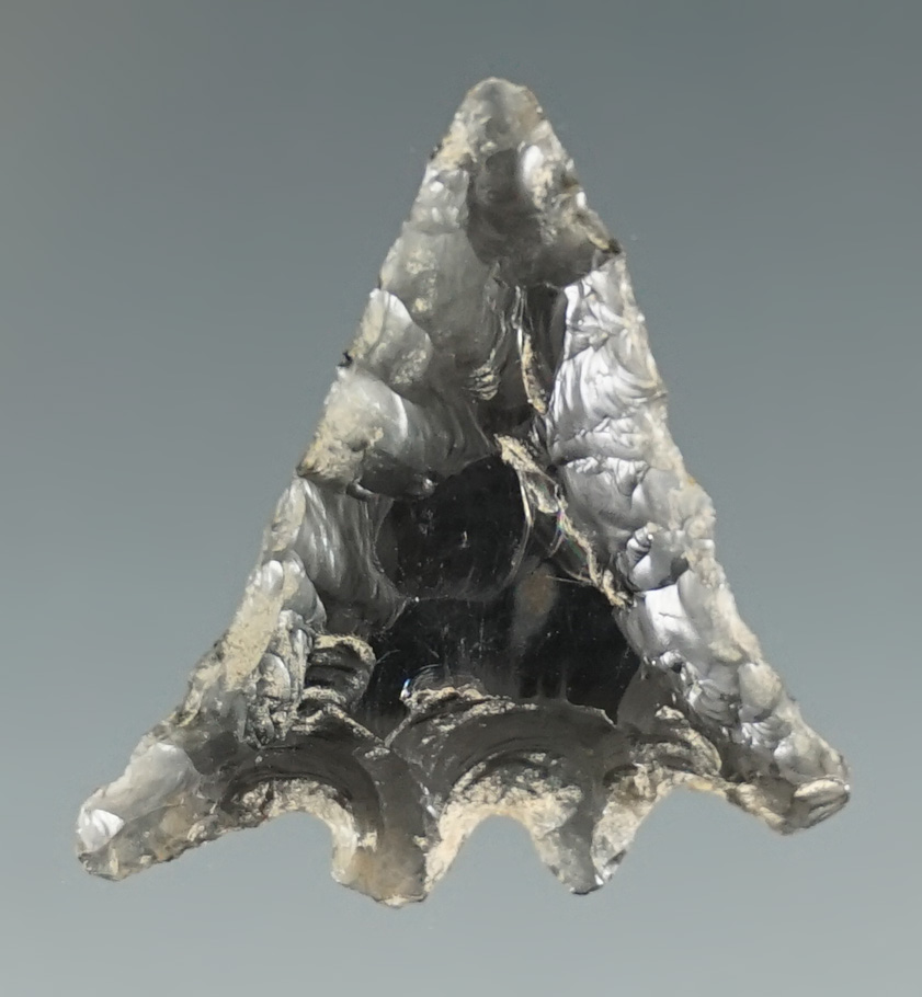 1 1/16" Translucent Obsidian Pinto Basin found in Lake Co., Oregon. Ex. Jim Hogue Collection.