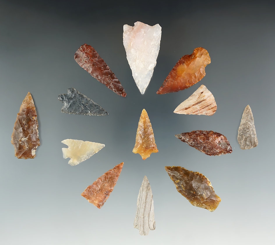 Nice set of 13 assorted points in various conditions found by Norma Berg near the Columbia River