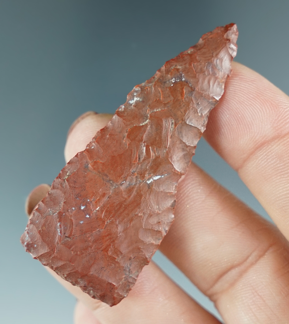 2 1/4" Red Jasper Plateau Pentagonal Knife found near the Columbia River, Washington.
