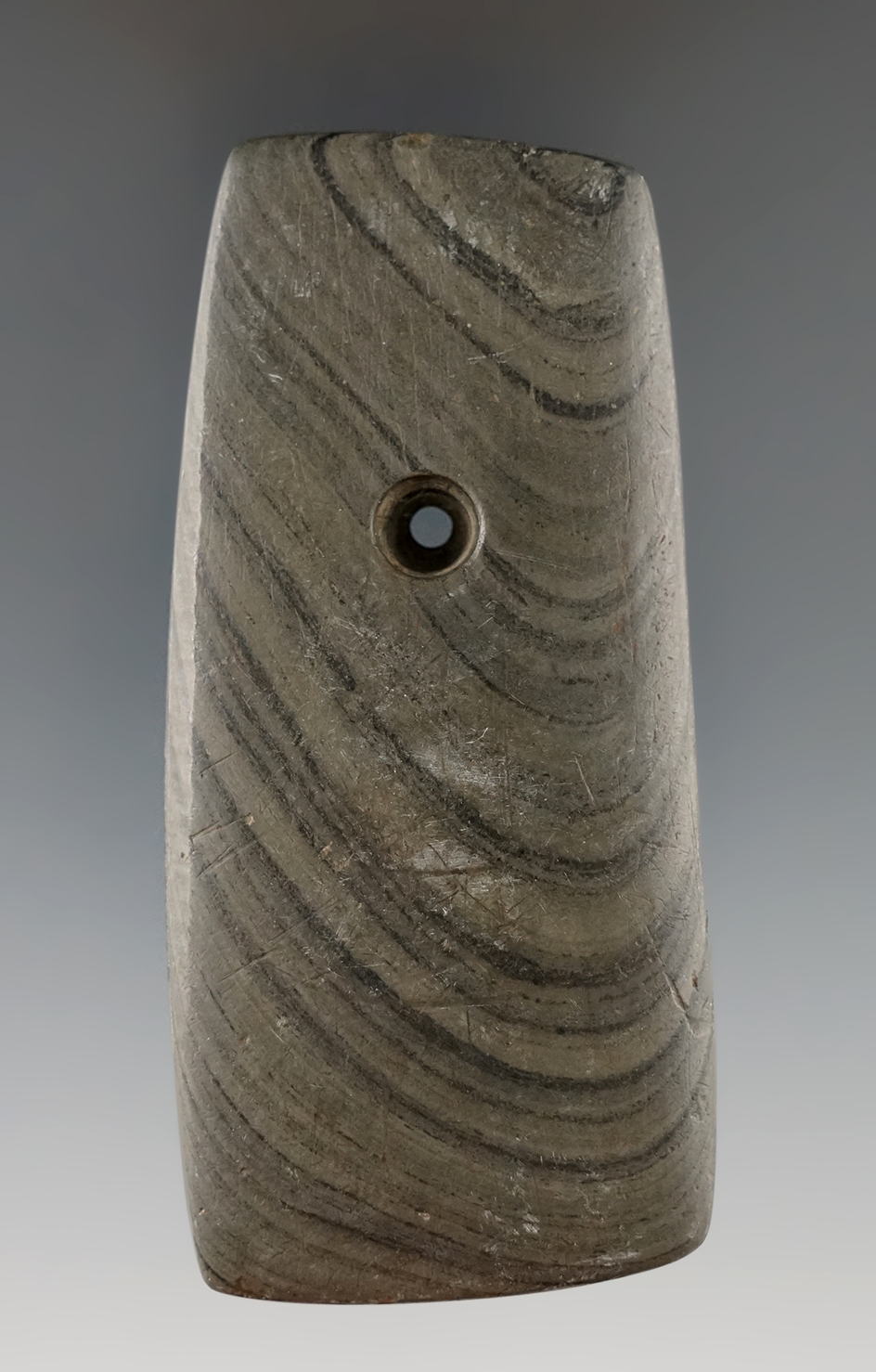 3 3/8" Adena Trapezoidal Pendant. Portage Co., Ohio. Ex. McLaughlin, Kent. Jackson COA.