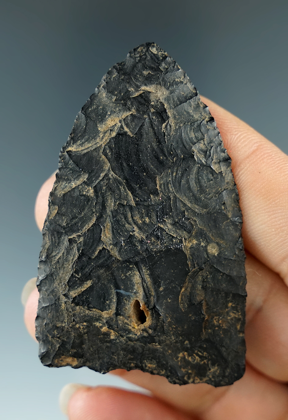 2 1/4" Triangular Flint Knife. Dalles, Oregon by the Columbia River. Ex. Michael Shepherd.