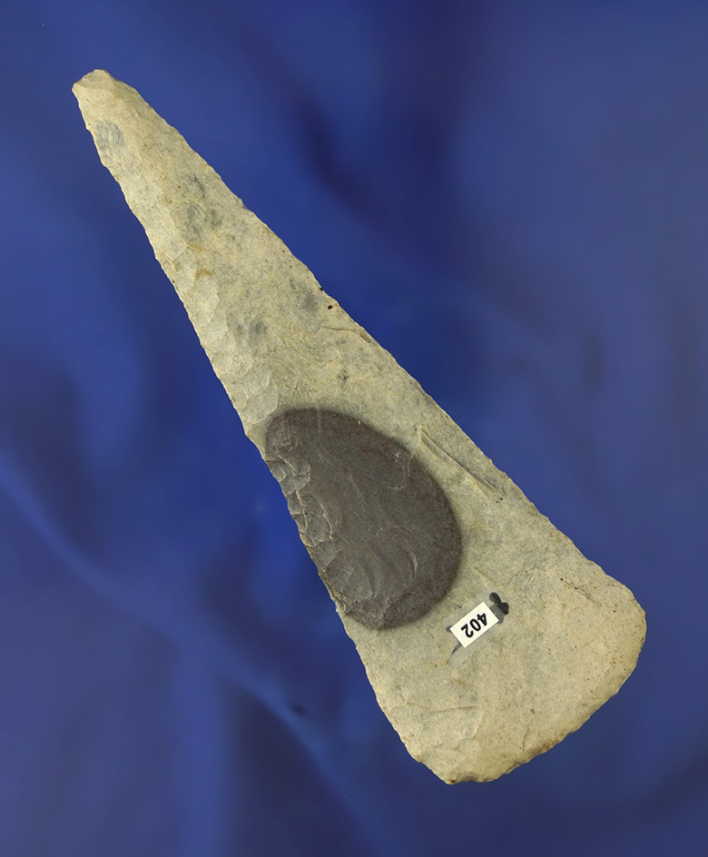 5 1/8" exceptionally well flaked bi-colored Hornstone Knife -Preble County Ohio. Elleman collection.