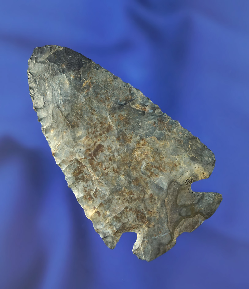 2 7/8" heavily patinated Notched Base Dovetail found in Licking Co.,  Ohio.  Weidner collection.