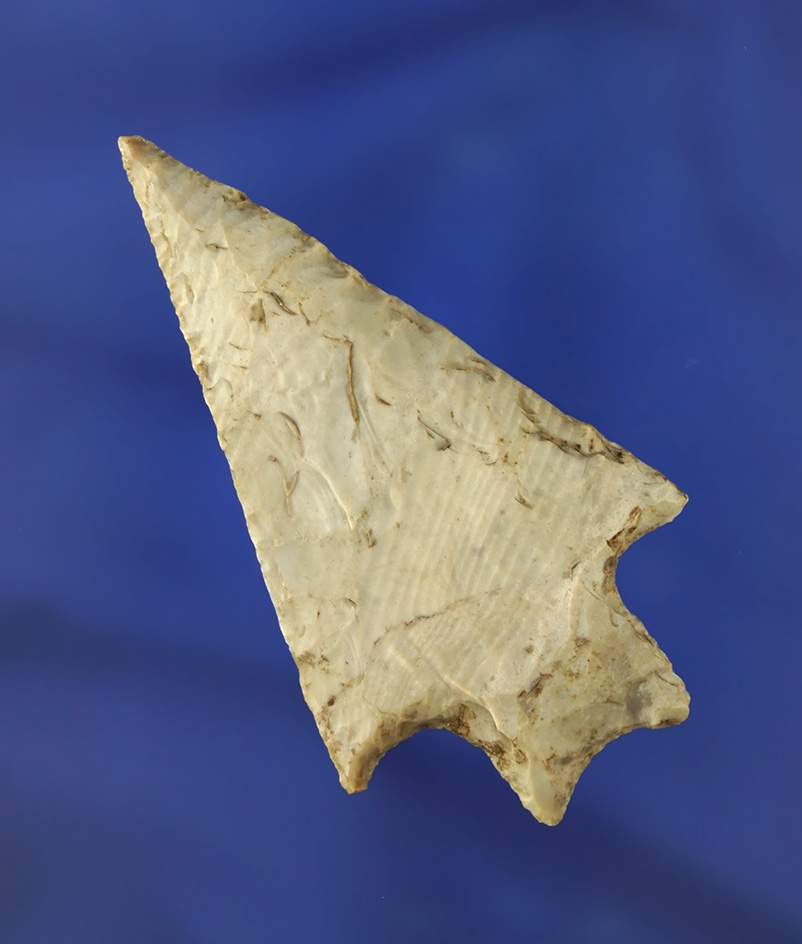 2 13/16" well flaked Flint Knife made from banded material found in Texas. Ex. Earl Townsend.