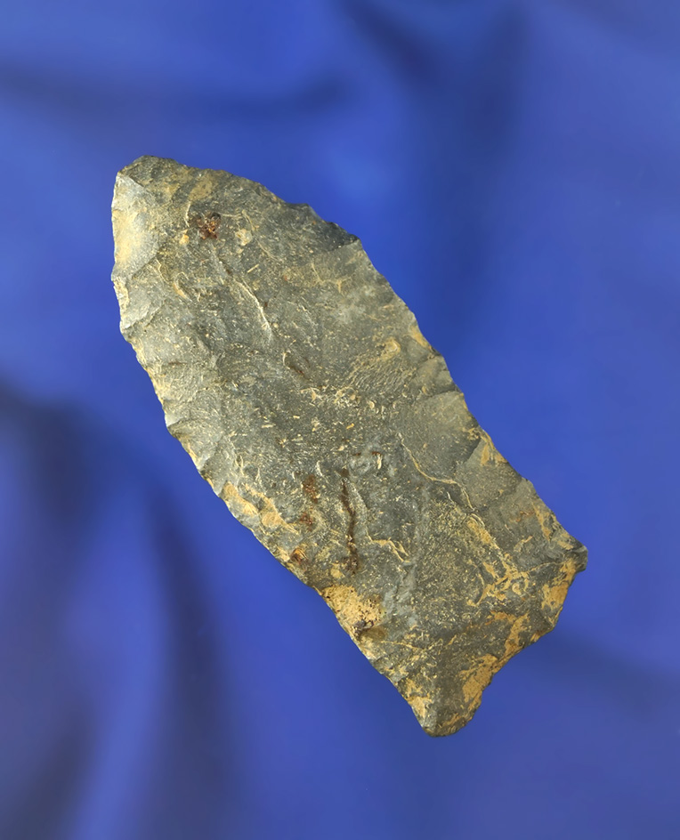 2 9/16" unfluted Paleo Clovis found in Coshocton Co.,  Ohio made from Coshocton Flint.