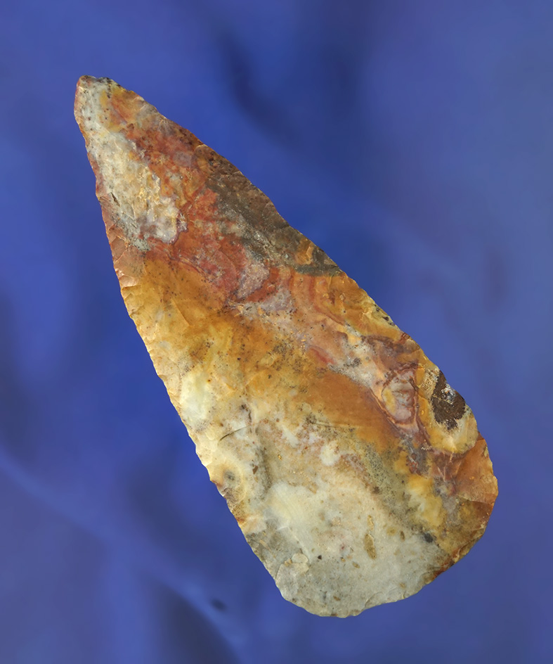 Color! Beautifully colored 4" Flint Ridge Flint Blade - Ohio. From the Elleman family collection.