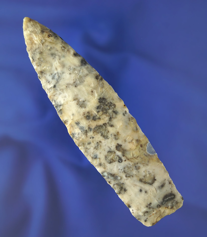 4 5/8" Paleo Lance - Mottled Flint Ridge Flint. Found in Stark Co., Ohio.  Bennett COA.