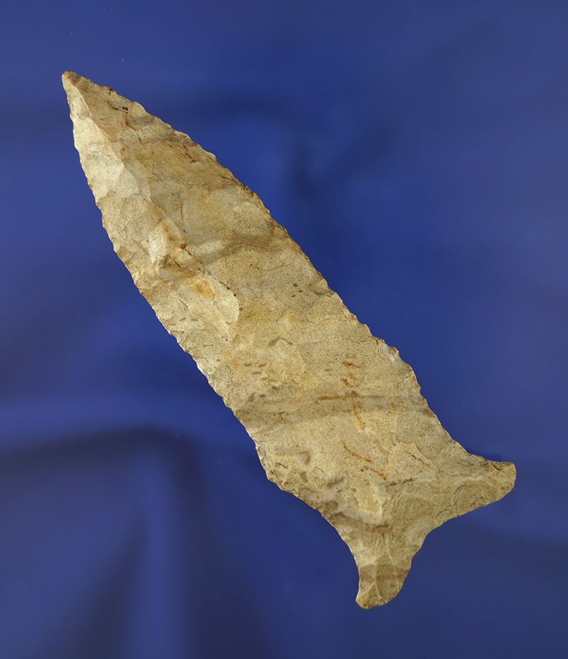 Uniquely styled ancient Fishtail Base Knife with good mineral deposits on surface found in Ohio.