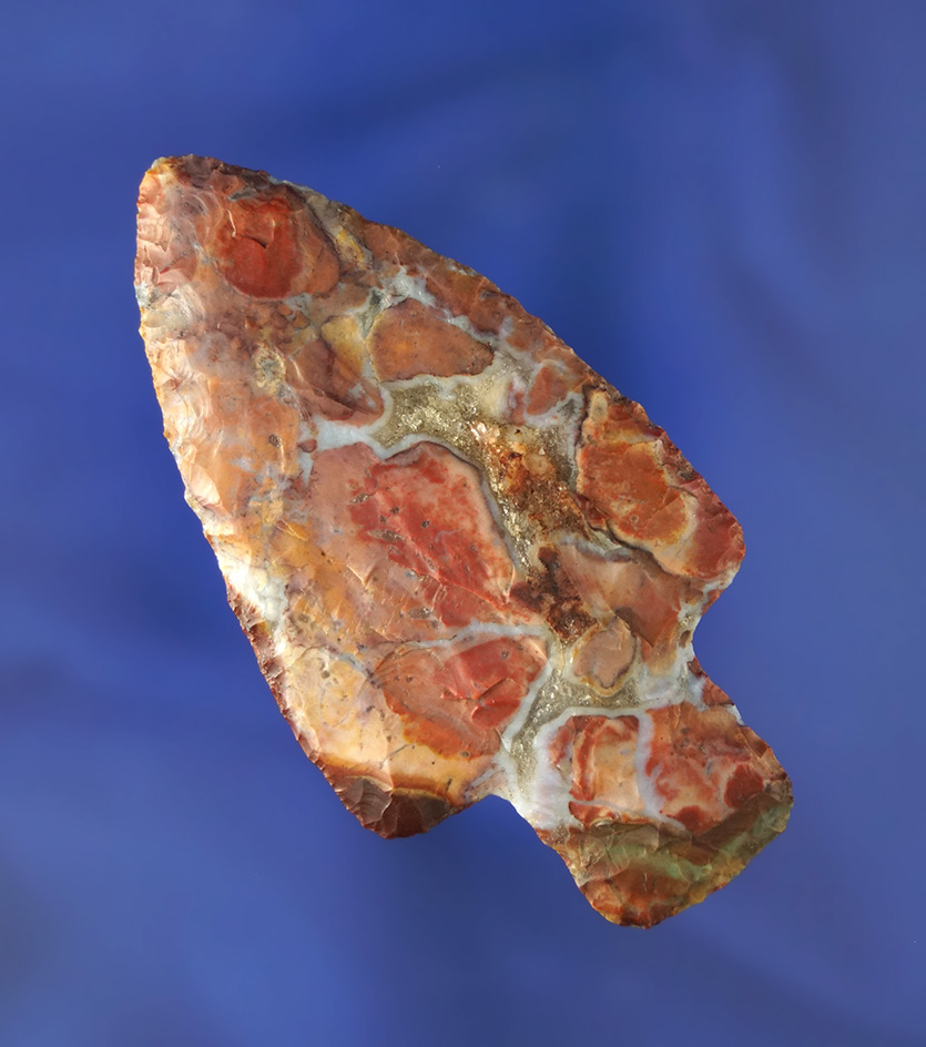 Extremely colorful 3 1/8" Ox Blood Red and Green Flint Ridge Flint Late Adena - Richland Co., Ohio.