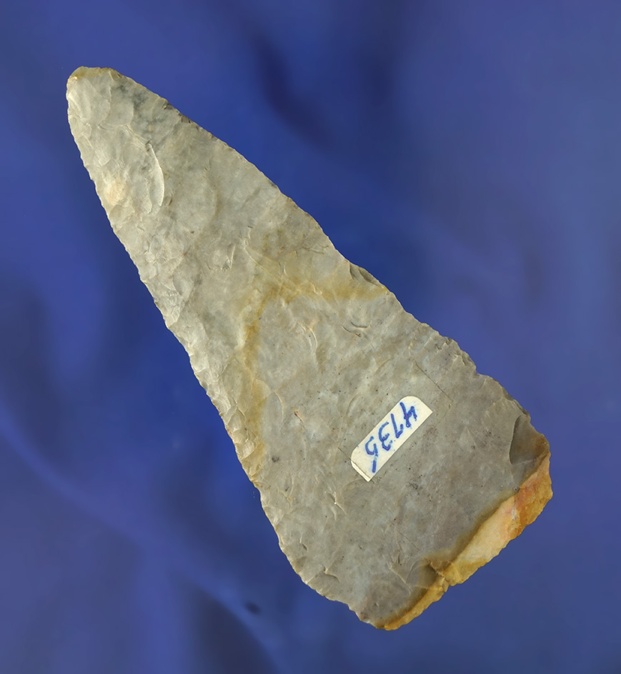 Very nicely flaked 4 1/4" Flint Ridge Flint Expanded Base Knife found in Ross County Ohio.