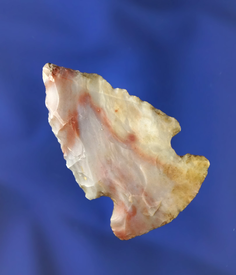 1 7/8" Purple and Cream Flint Ridge Hopewell. Found in Norwalk, Ohio. Ex. Thomas Collection.