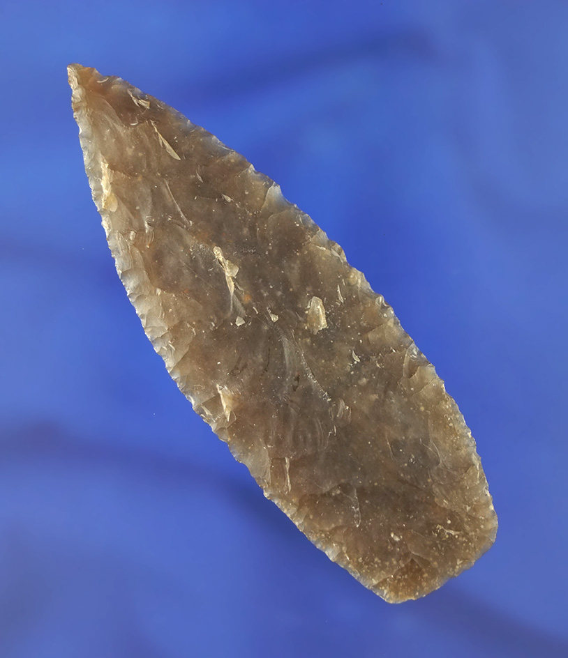 Excellent flaking on this 3 9/16" Lanceolate Blade - translucent high-quality Flint found in Texas.