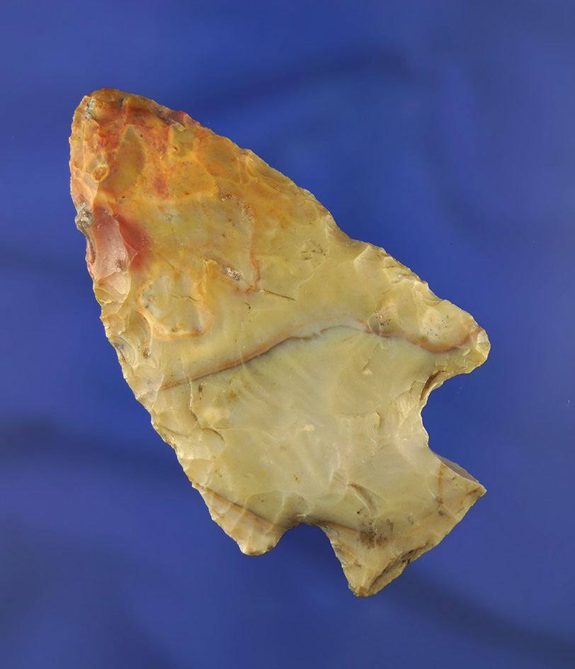 3 1/4" Hopewell made from beautifully colored Flint Ridge Flint - nice Quartz inclusions - Ohio.
