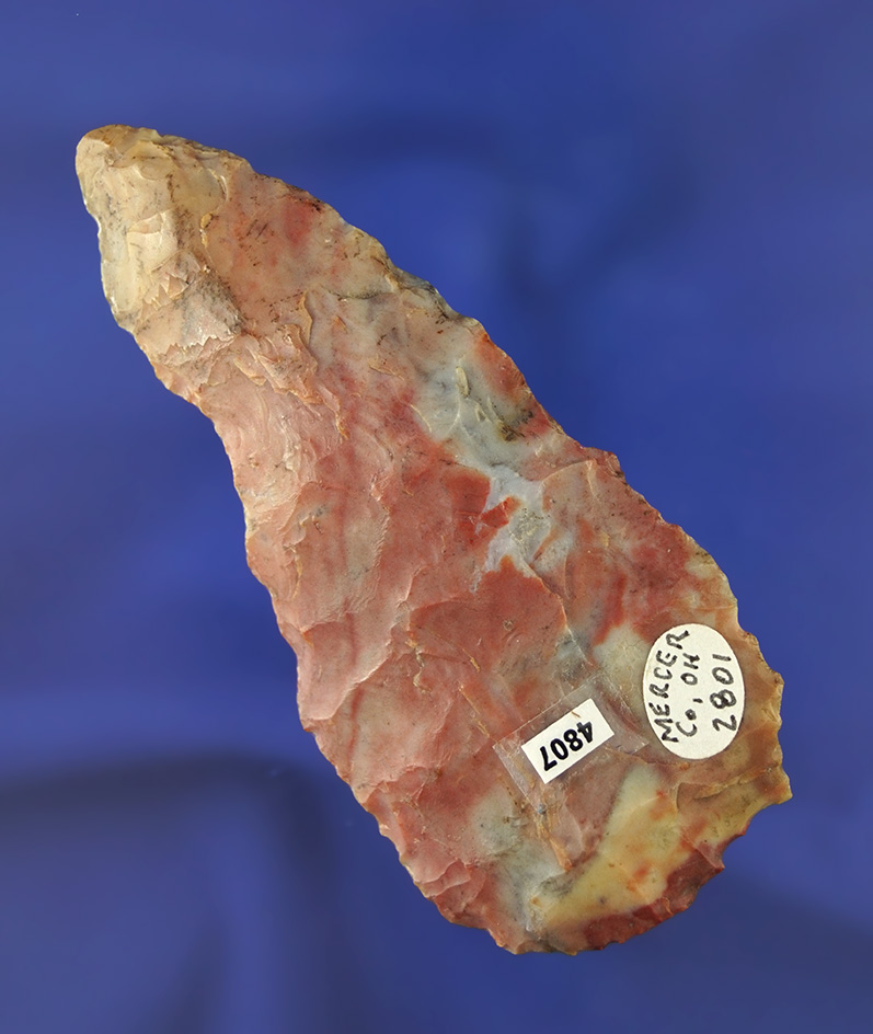 3 3/4" Flint Knife made from beautiful multi-colored Flint Ridge Flint - Mercer Co.,  Ohio.