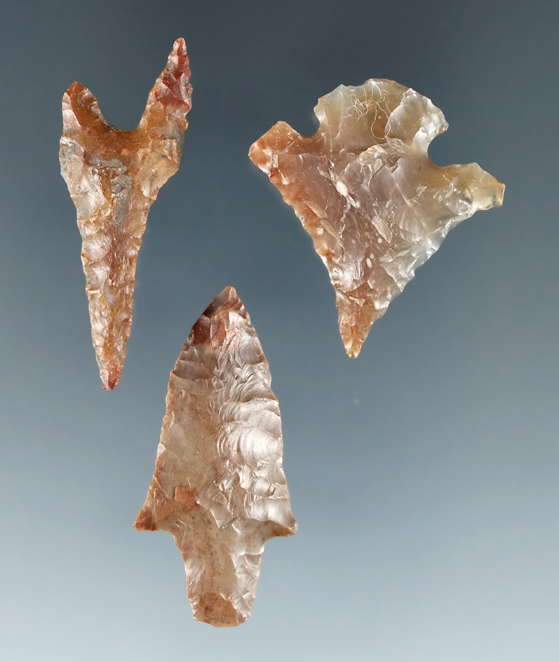 Set of 3 Columbia River Gempoints found in Oregon, largest is 1 7/16".