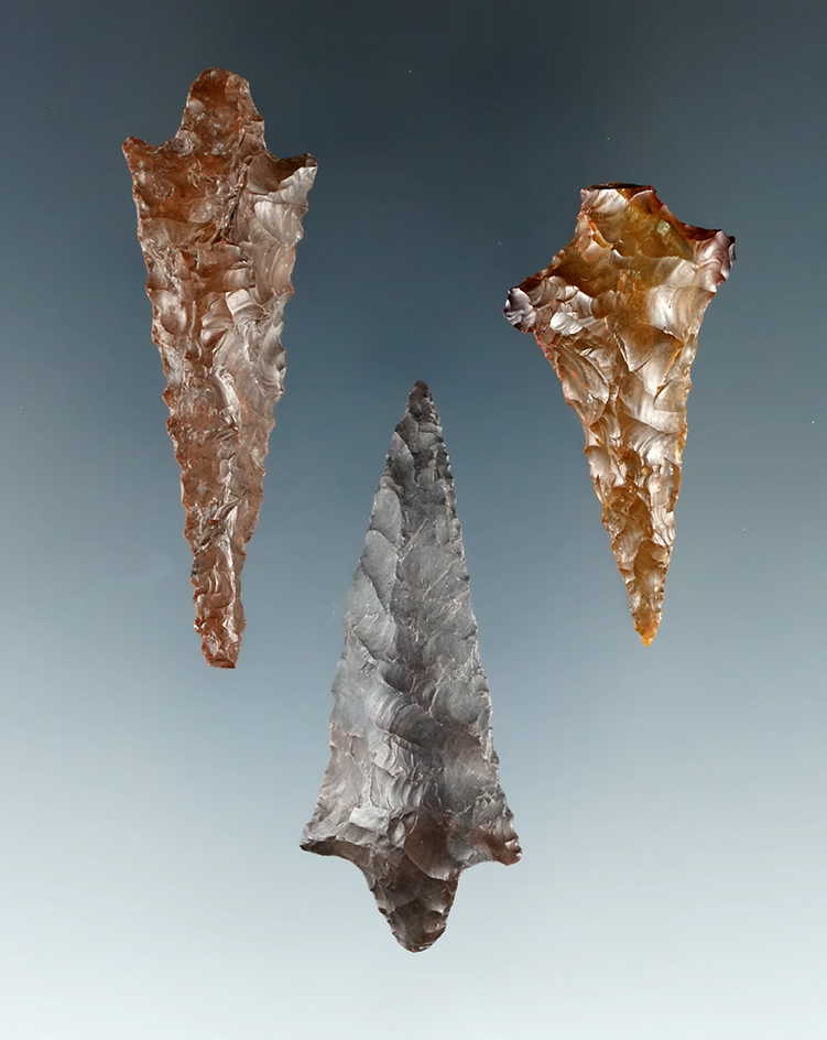 Set of 3 Rabbit Island Dart Points found in Washington, largest is 1 13/16".