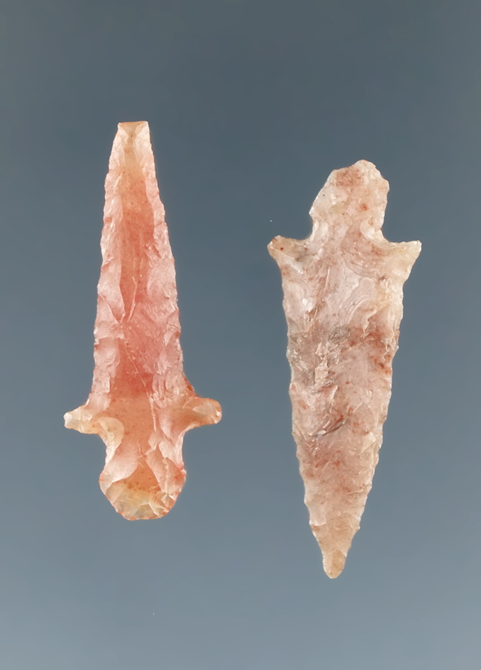 Pair of Columbia River Gempoints found by Dewey Schmid prior to 1950, largest is 1 1/16".