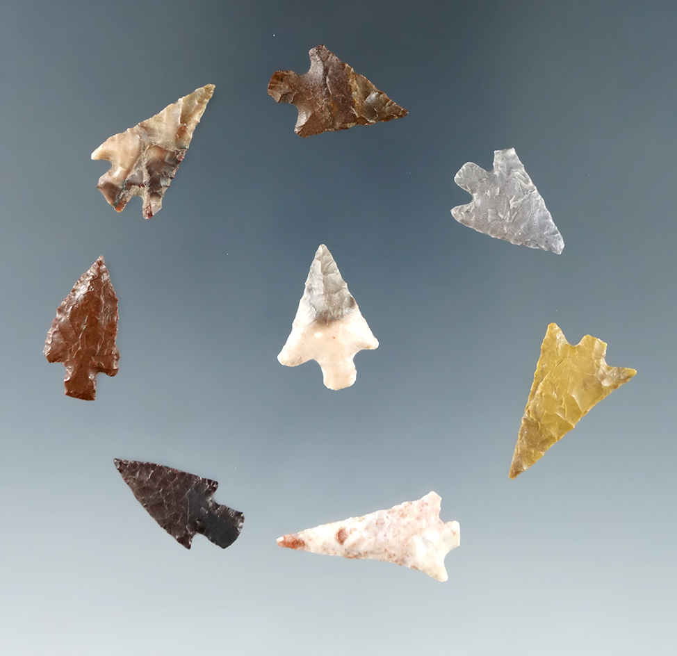 Set of 8 Columbia River Gempoints, largest is 7/8".