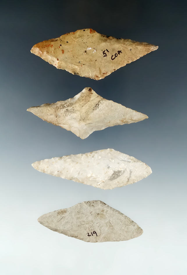 Set of 4 Harahey knives found in Texas and Oklahoma, largest is 2 15/16"